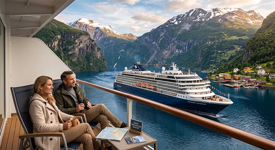 Kreuzfahrtschiff in der eindrucksvollen Fjordlandschaft Nordeuropas