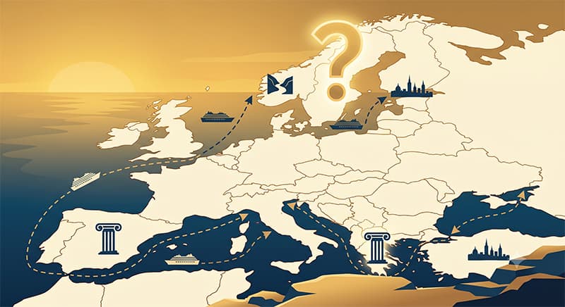 Europakarte mit Kreuzfahrtrouten